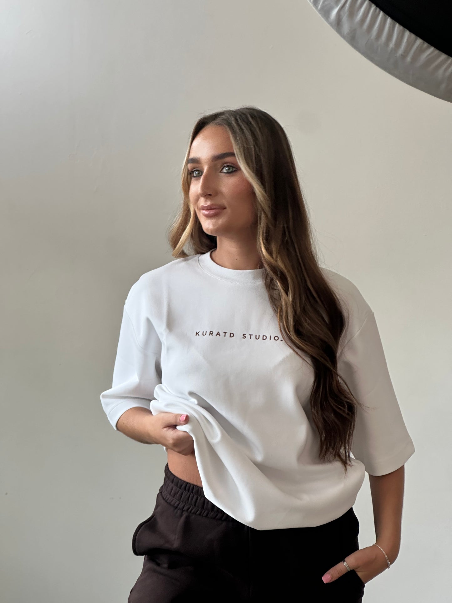 Short Sleeve Oversized T-shirt - White/Brown