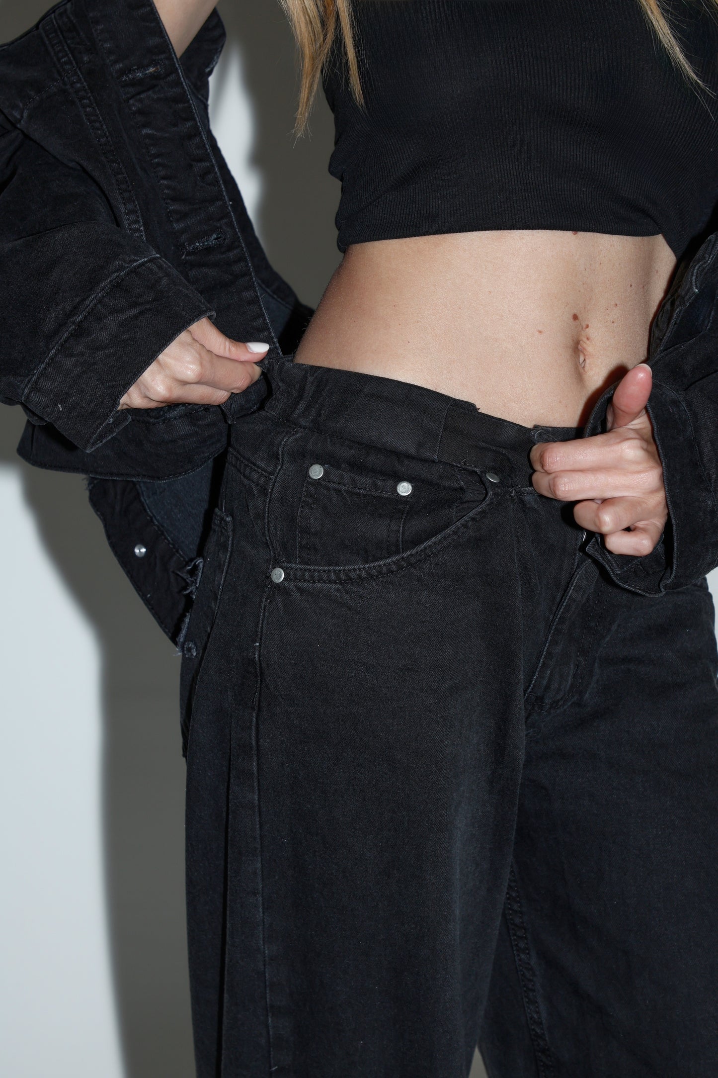 Kuratd Studio Adjustable Waist Black Denim Jeans