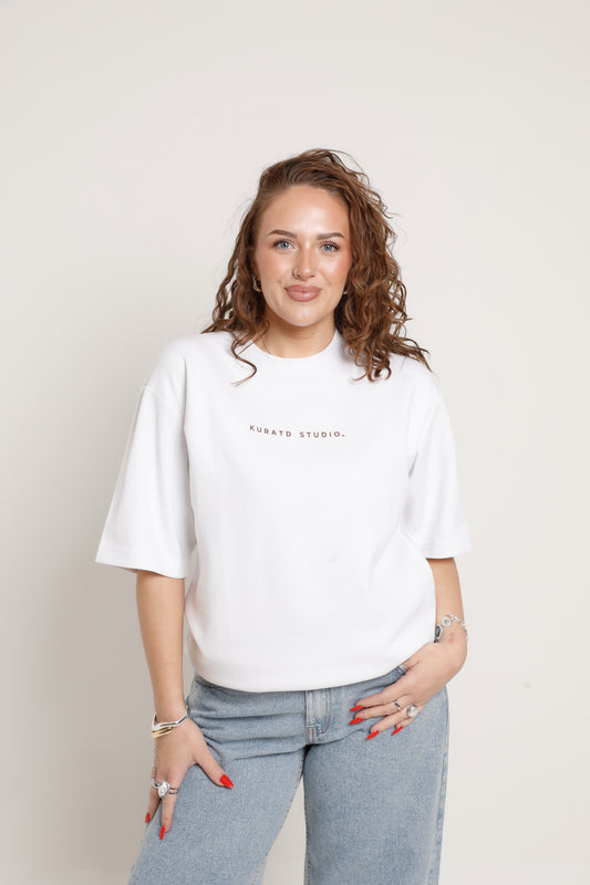 Short Sleeve Oversized T-shirt - White/Brown