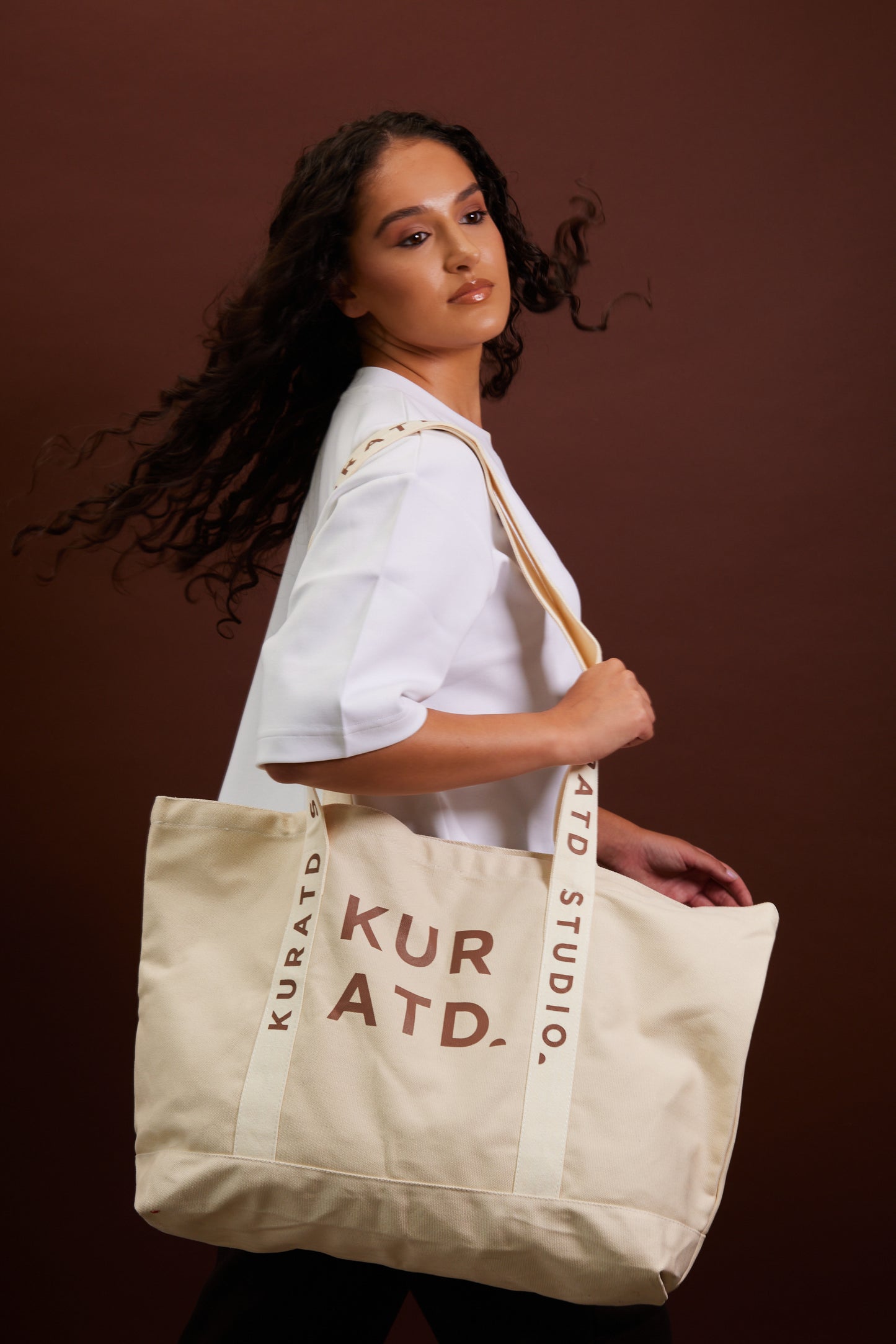 Varsity Tote Bag - Cream/Brown