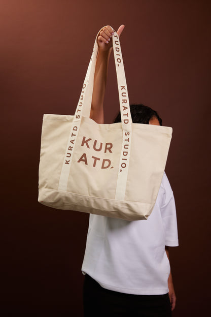 Varsity Tote Bag - Cream/Brown