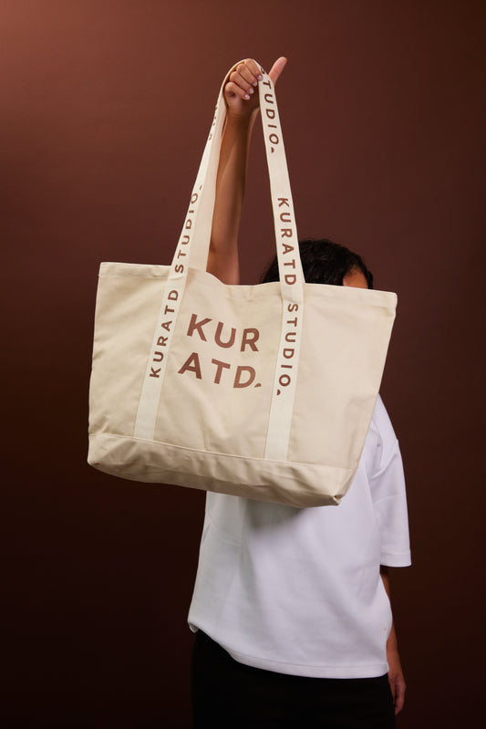 Varsity Tote Bag - Cream/Brown