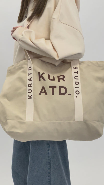 Varsity Tote Bag - Cream/Brown